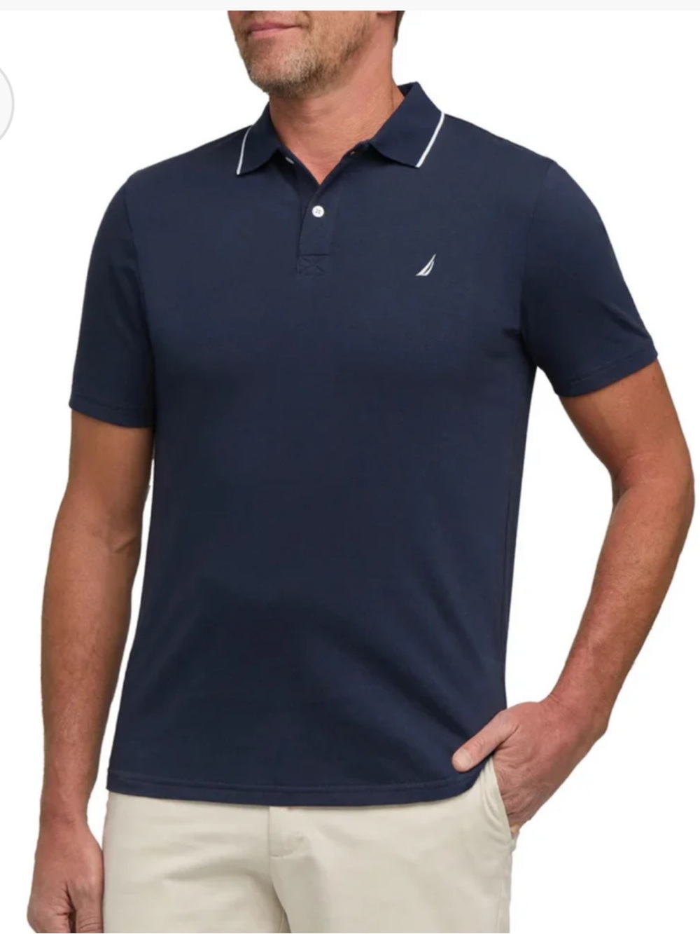 Nautica Navy Polo with White Contrast Trim